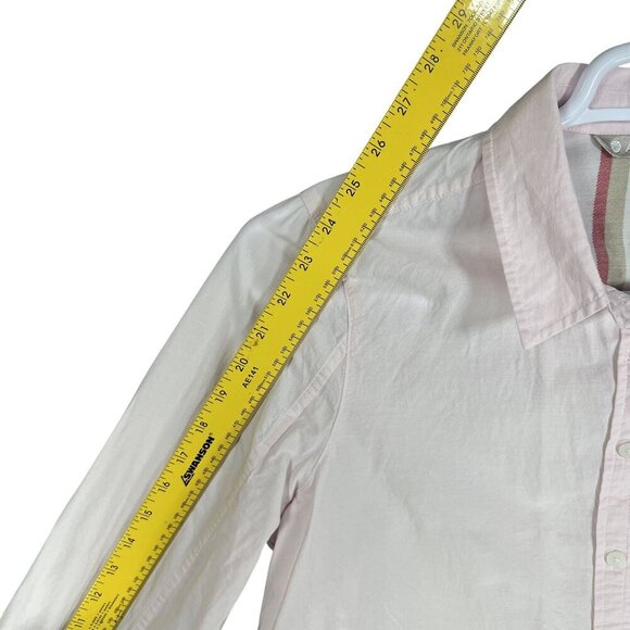 Athleta Women M Pale Pink Button Up Blouse Long Sleeve Back Stripe Casual Office - Picture 12 of 16